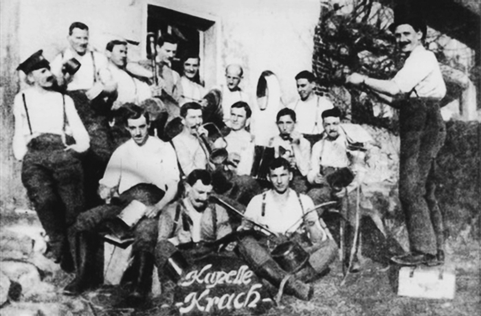 Adolf Hitler (far left) and his comrades in Hantay, France